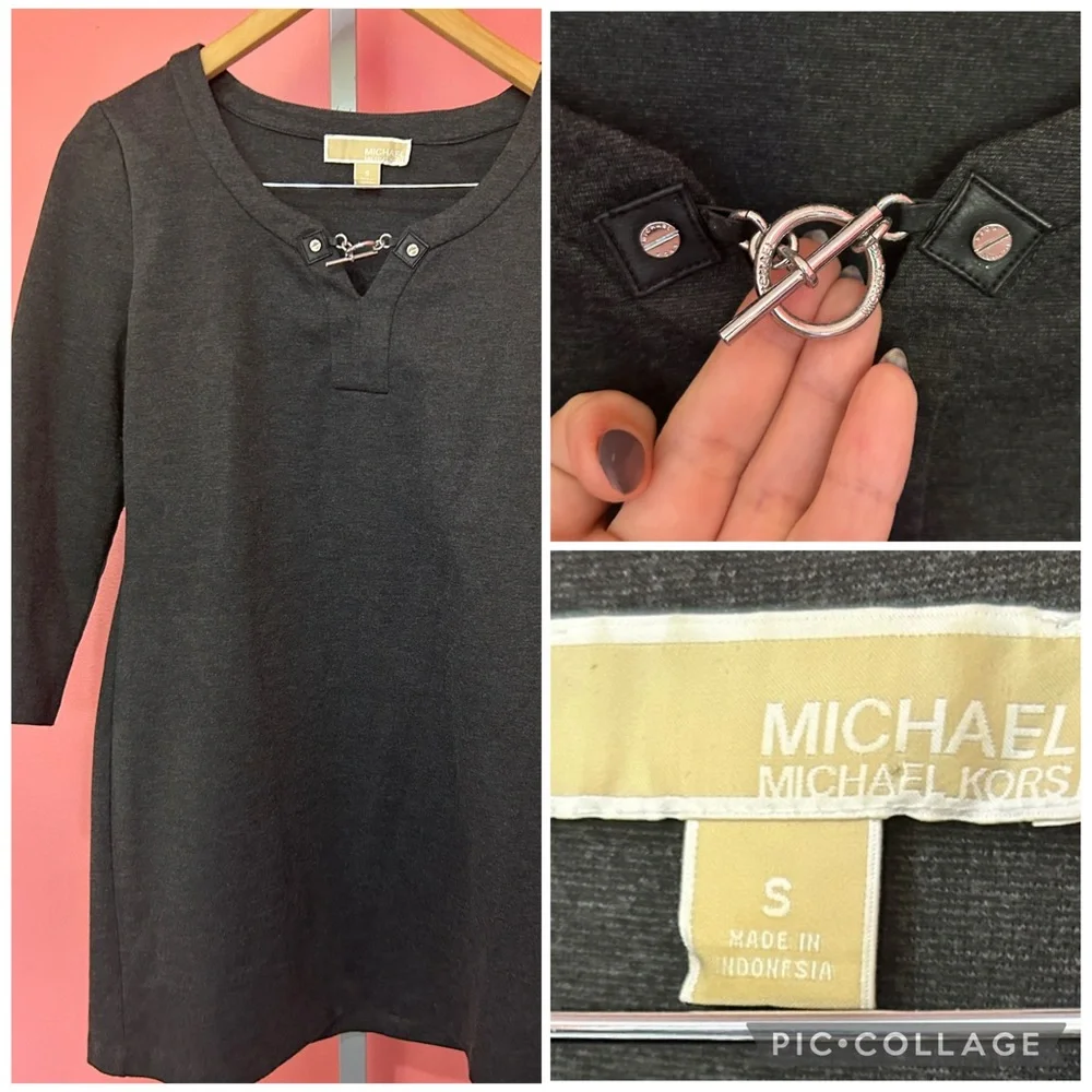 Michael Kors Charcoal Gray Derby Mini Dress with silver toggle Size Small